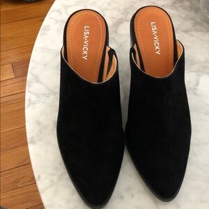 NEW brand new Lisa Vicky 8M black suede heeled mules GORGEOUS